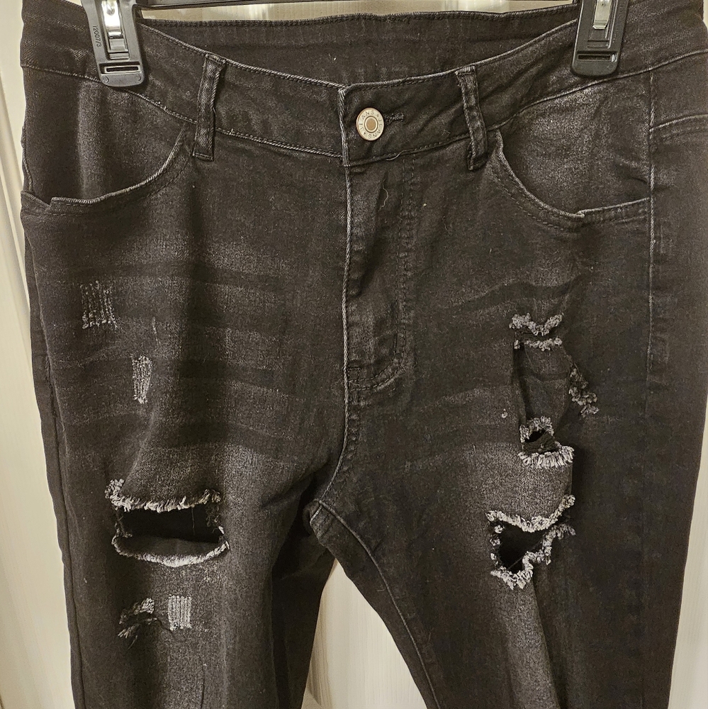 Black Distressed Jeans ~ Size L - Picture 2 of 7